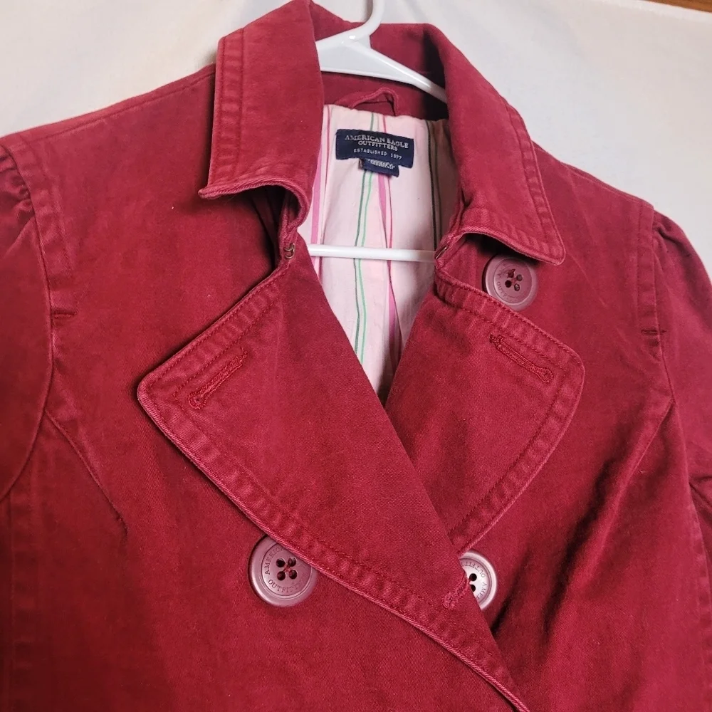 Y2K American Eagle Maroon Canvas Pea Coat Women's Size Medium